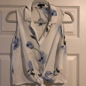 Blue and White Floral Tie Tank